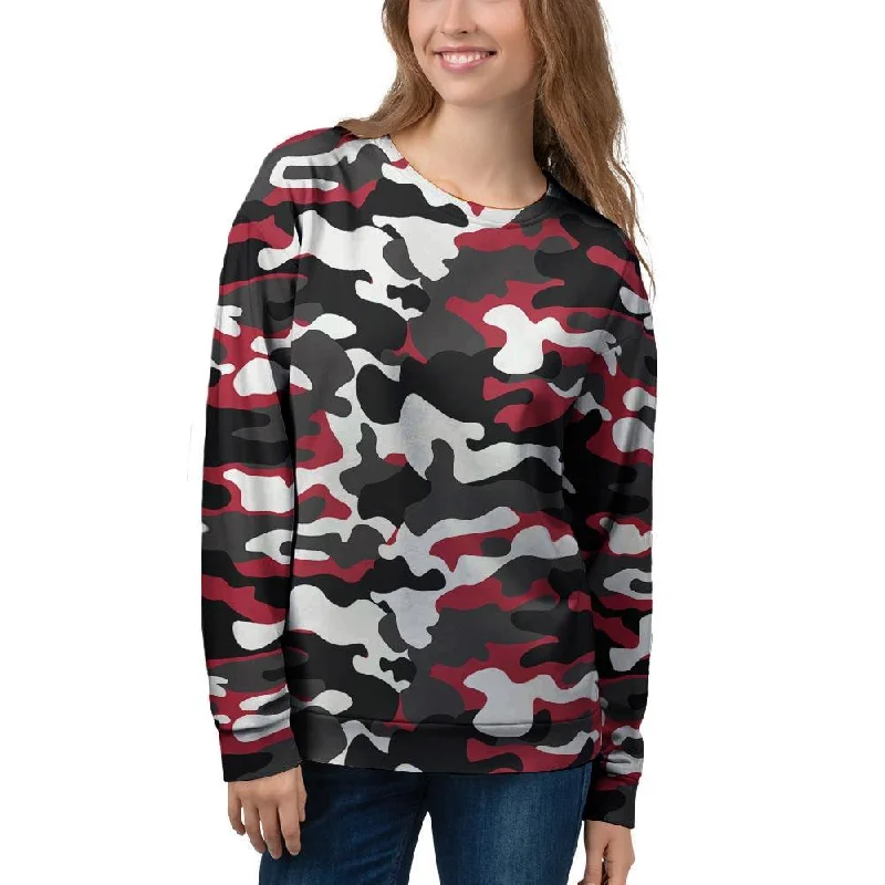 Red And Black Camouflage Print Women's Sweatshirt Hoodie with Reflective Safety Nightwear