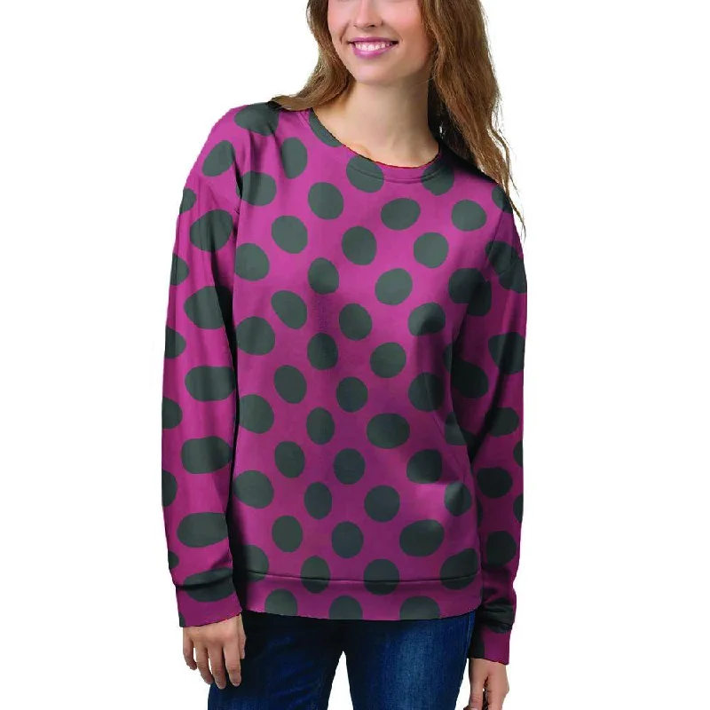 Red And Black Polka Dot Women's Sweatshirt Hoodie with Rhinestones Sparkly Elegant