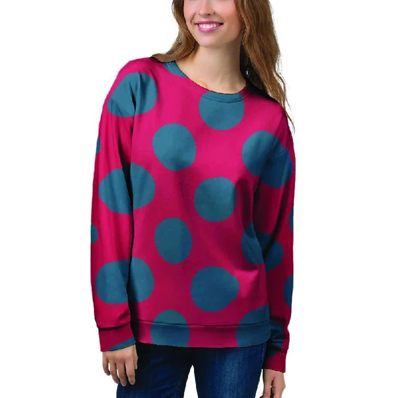 Red And Blue Polka Dot Women's Sweatshirt Hoodie with Fur Luxurious Winter