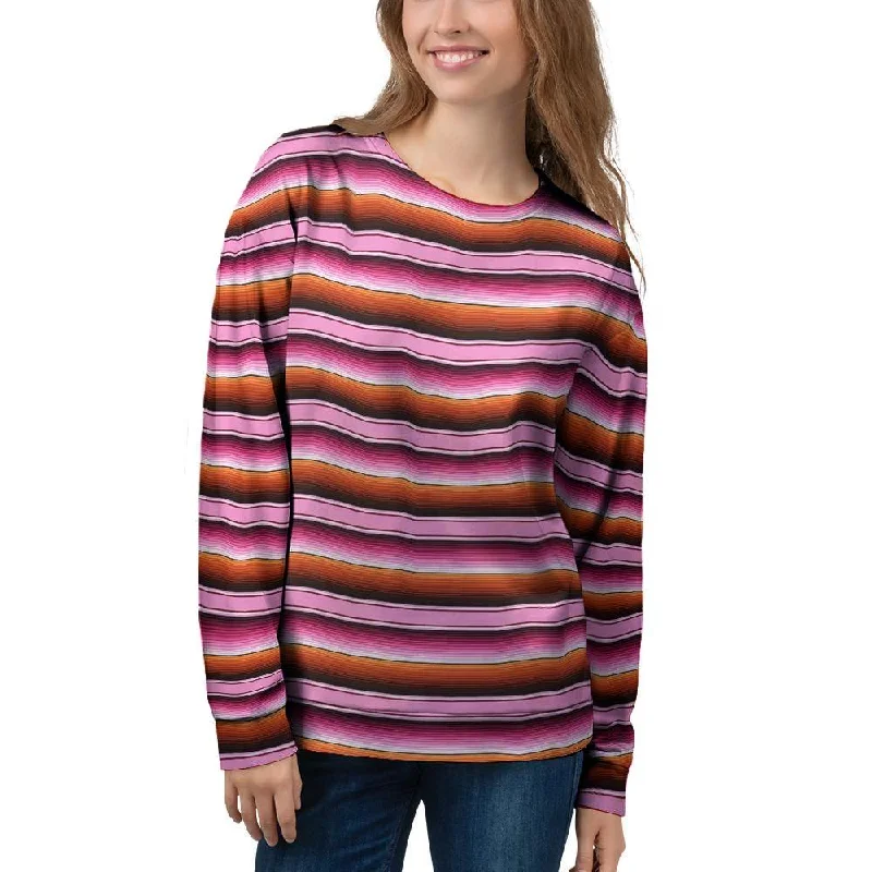 Red And Pink Mexican Baja Women's Sweatshirt Hoodie with Ribbed Hem Stretchable Secure