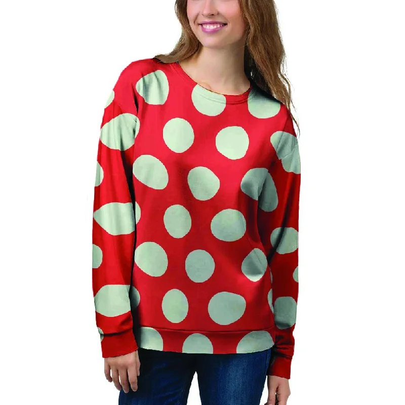 Red And White Polka Dot Women's Sweatshirt Hooded Sweatshirt Casual Wear Street Style