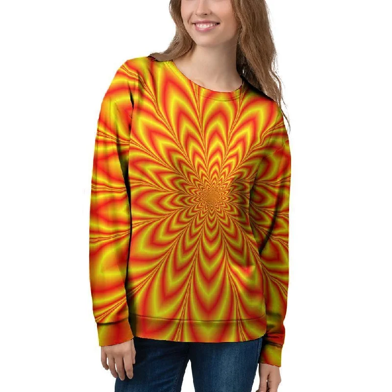 Red and Yellow Abstract Optical illusion Women's Sweatshirt Cotton Hoodie Fleece Lining Warmth