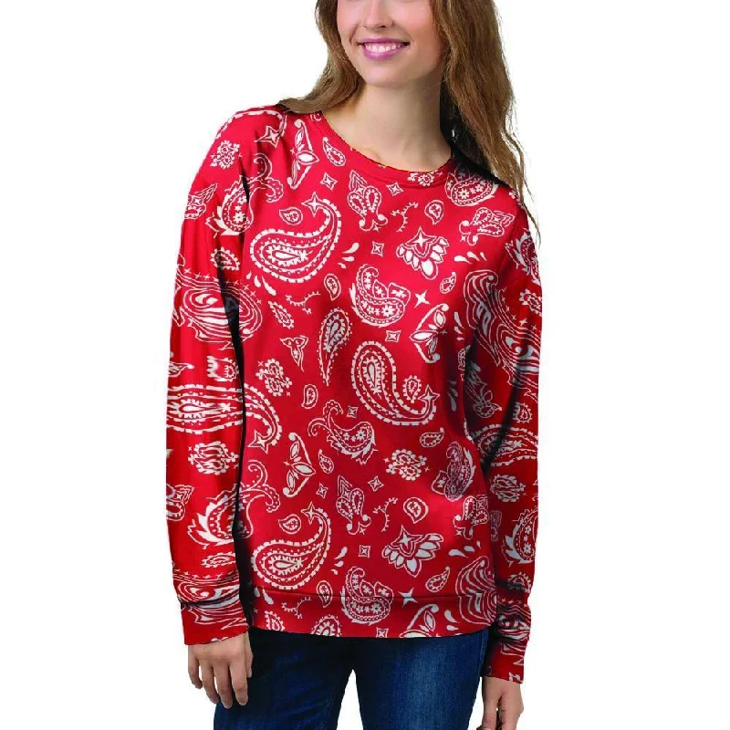 Red Bandana Women's Sweatshirt Hoodie with Hem Frayed Vintage Worn