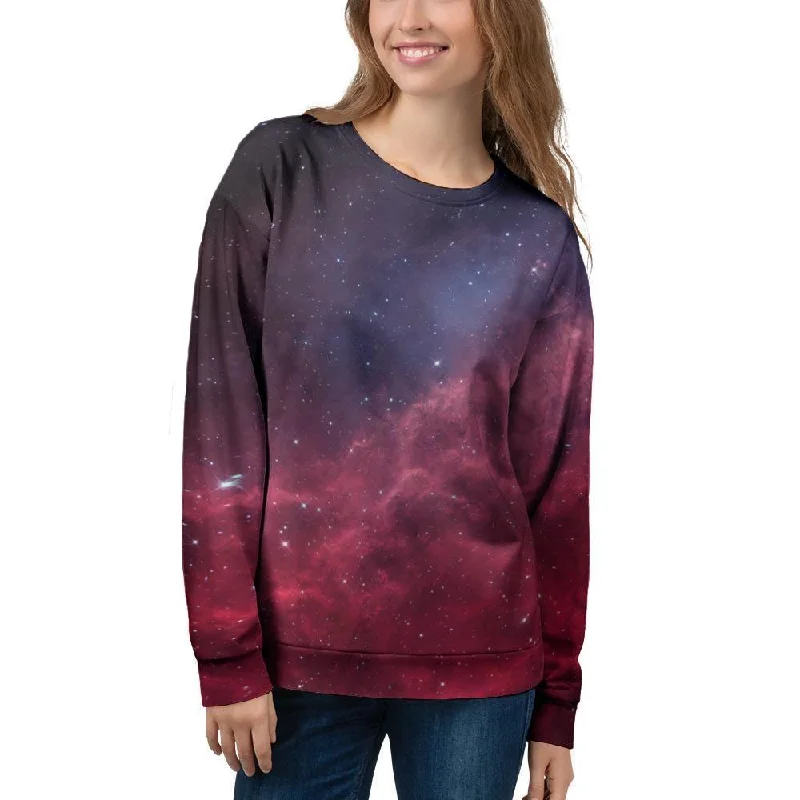 Red Cosmic Galaxy Space Women's Sweatshirt Hoodie with Slit Hem Functional Movement