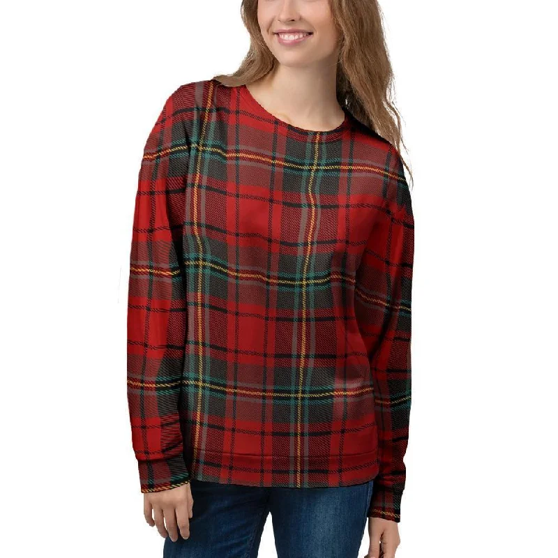 Red Plaid Tartan Women's Sweatshirt Hoodie with Cuffed Sleeves Snug Secure