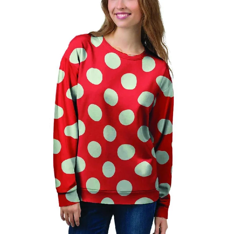 Red Polka Dot Women's Sweatshirt Hoodie with Longline Fit Extended Stylish