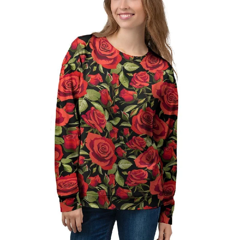 Red Rose Floral Women's Sweatshirt Hoodie with Earth Tones Natural Calm