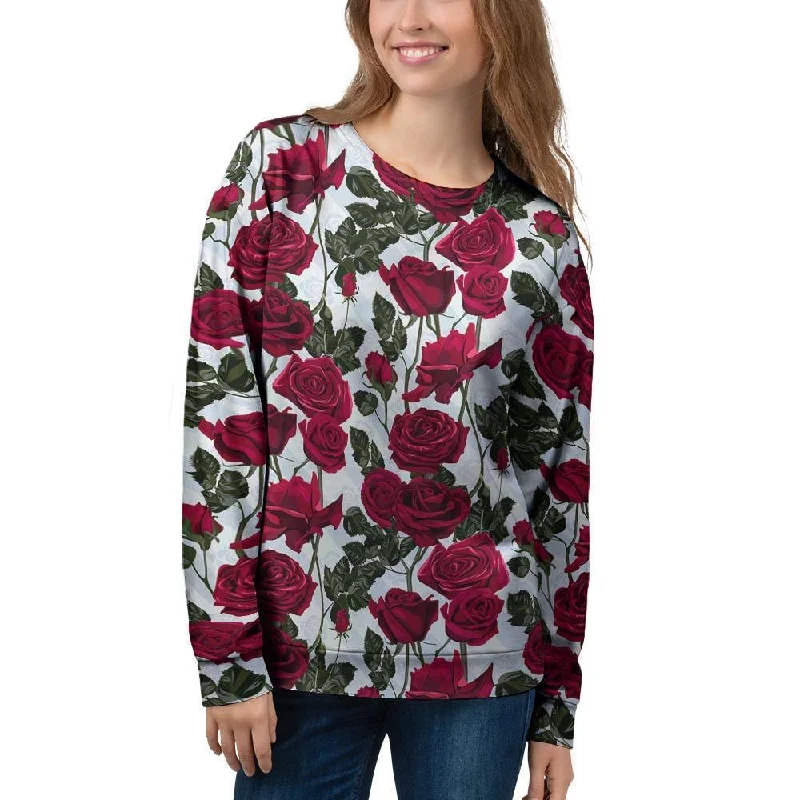 Red Rose Flower Print Women's Sweatshirt Hoodie with Camouflage Military Edgy