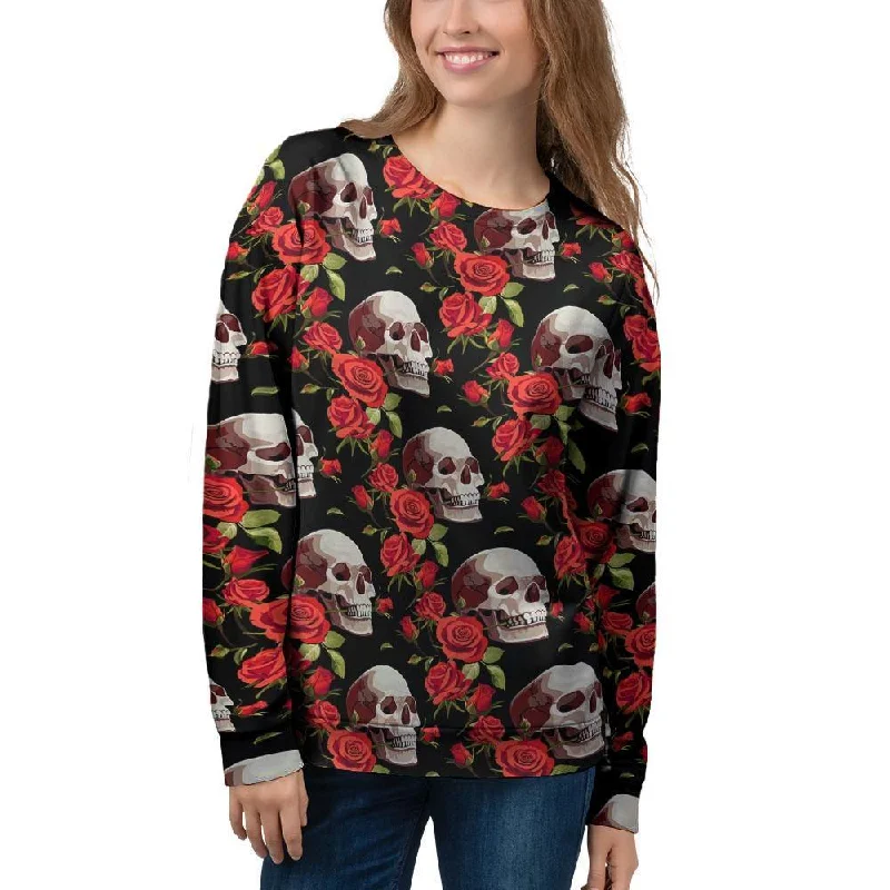 Red Rose Skull Women's Sweatshirt Hoodie with Lace Feminine Delicate