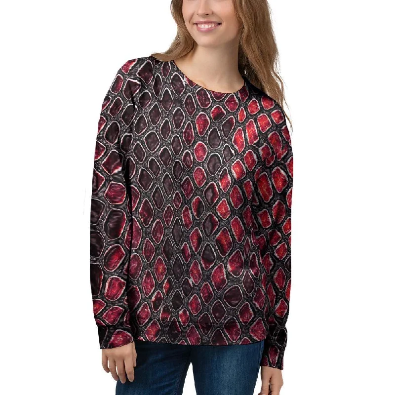 Red Snakeskin print Women's Sweatshirt Hoodie with Applique Textured Unique