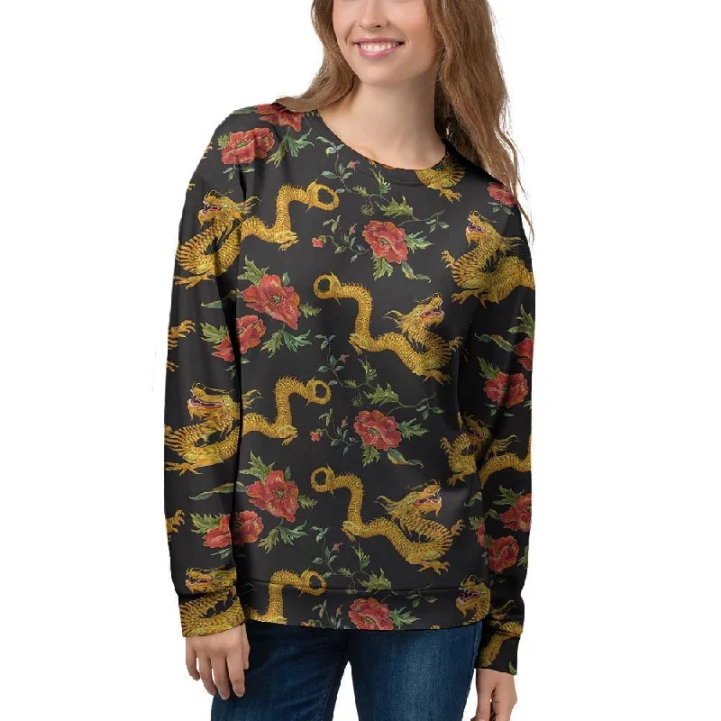 Rose Floral Golden Dragon Print Women's Sweatshirt Hoodie with Logo Branding Identity