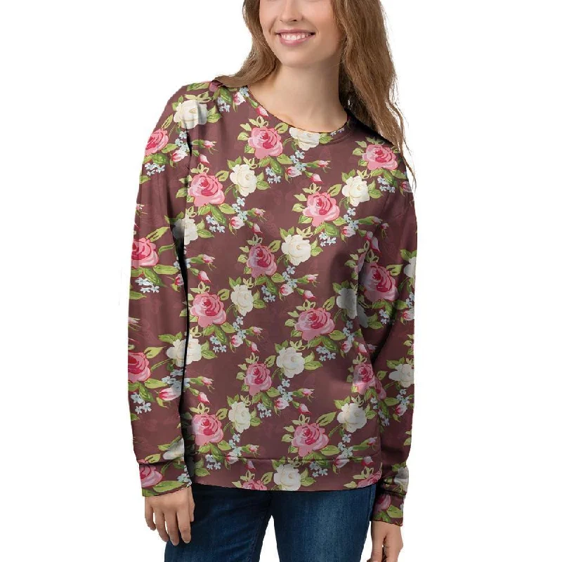 Rose Floral Print Women's Sweatshirt Hoodie Jacket Zipper Layering