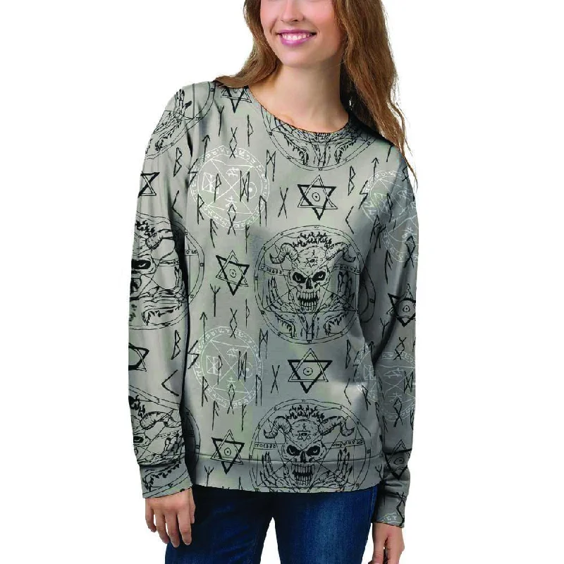 Satanic Devil Gothic Witch Women's Sweatshirt Hoodie with Hem Embroidery Detailed Premium