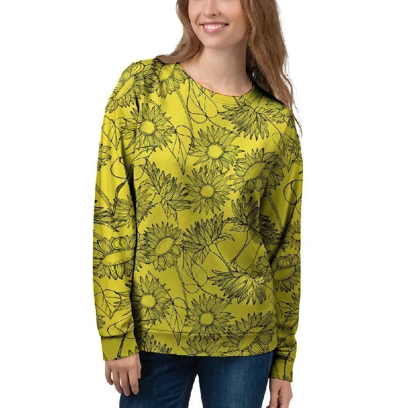 Sunflower Yellow Print Women's Sweatshirt Hoodie with Elastic Cuffs Stretchable Comfortable