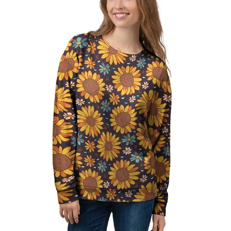 Sunflowr Floral Women's Sweatshirt Hoodie with Puffed Sleeves Voluminous Trendy