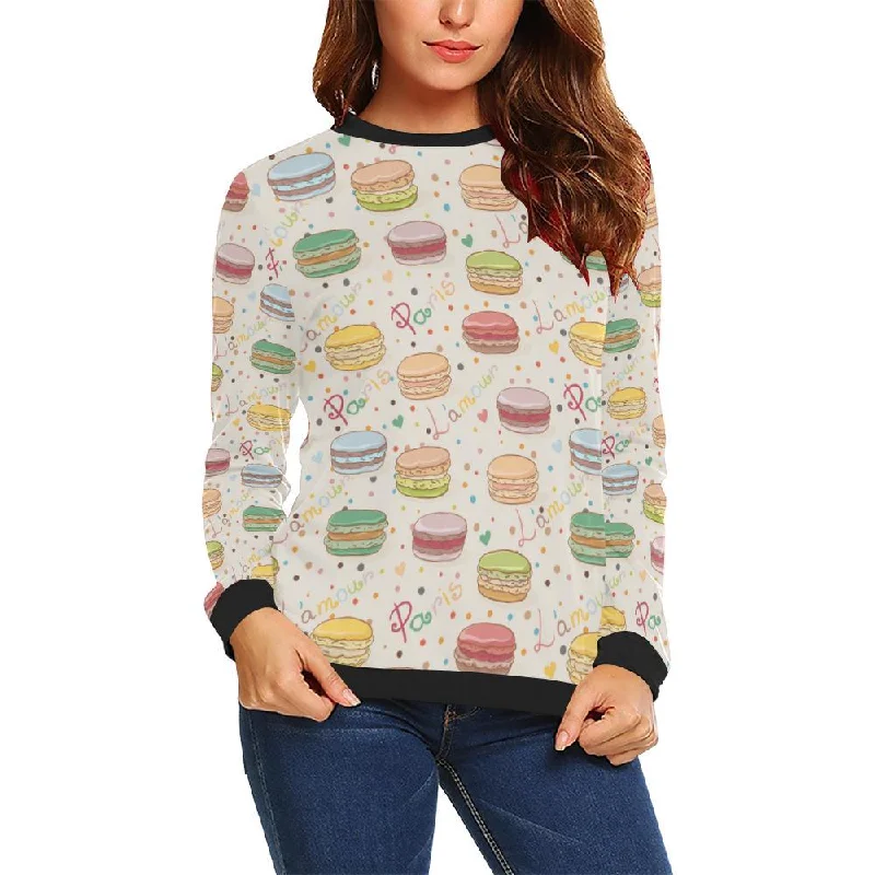 Sweet Macaron Pattern Print Women Crewneck Sweatshirt Hoodie with Lining Warm Insulated