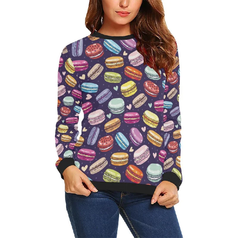 Sweet Macaron Print Pattern Women Crewneck Sweatshirt Hoodie with Thumb Holes Functional Cozy