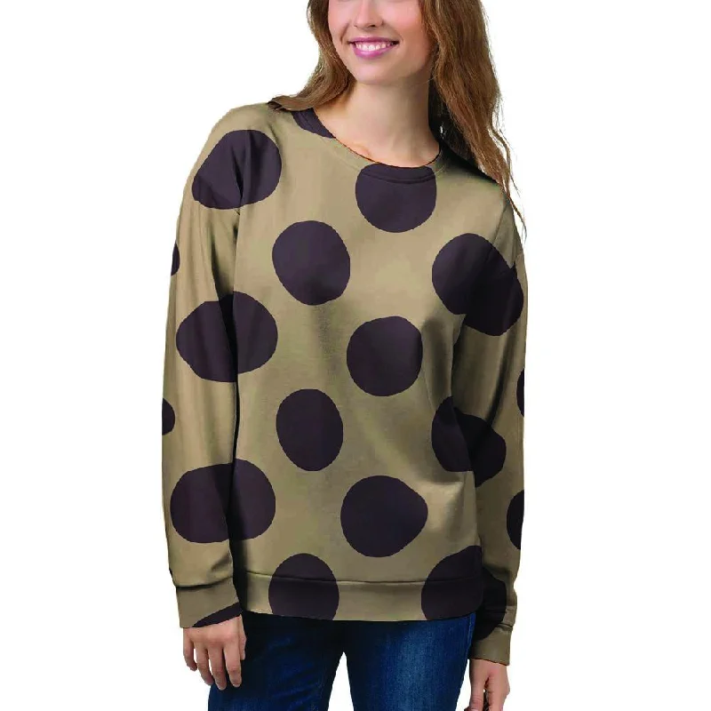 Tan And Black Polka Dot Women's Sweatshirt Hoodie with Longline Fit Extended Stylish