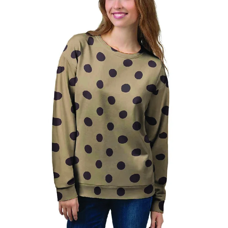 Tan And Black Tiny Polka Dot Women's Sweatshirt Hoodie with Slim Fit Tailored Modern