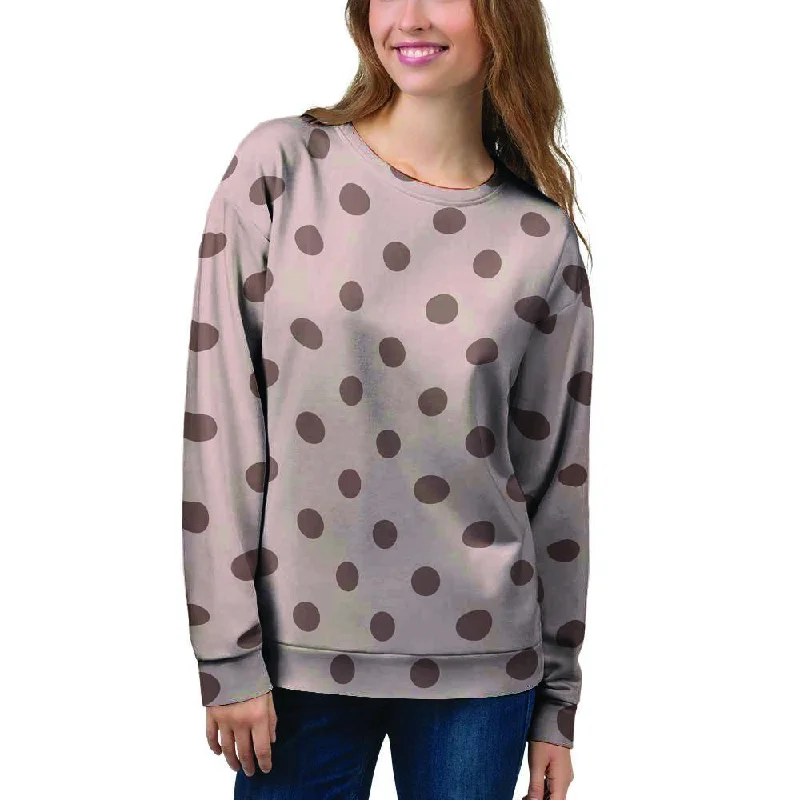 Tan And Brown Polka Dot Women's Sweatshirt Hoodie with Distressed Vintage Worn