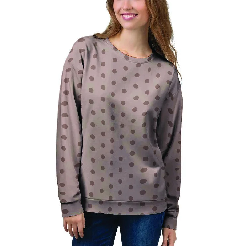 Tan Brown Polka Dot Women's Sweatshirt Hoodie with Metallic Shiny Futuristic