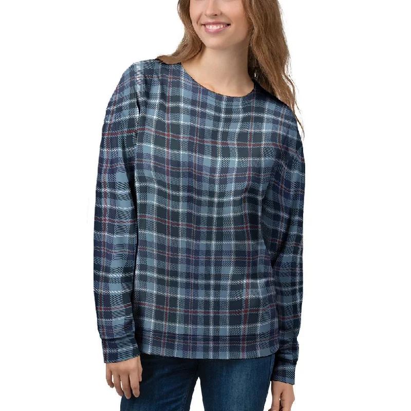 Tartan Blue Plaid Women's Sweatshirt Hoodie with Applique Textured Unique