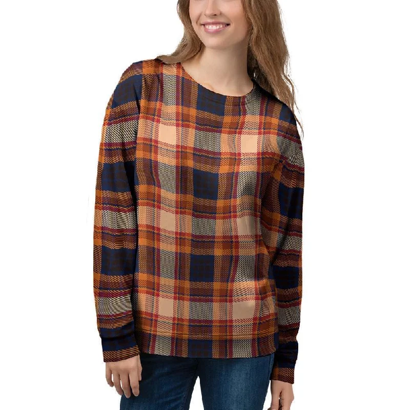 Tartan Brown Plaid Women's Sweatshirt Hoodie with Pattern Geometric Abstract