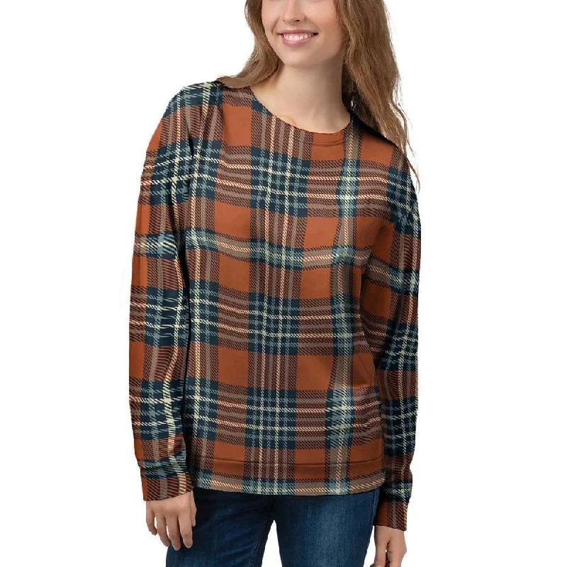 Tartan Orange Plaid Women's Sweatshirt Hoodie with Drawcord Adjustable Secure