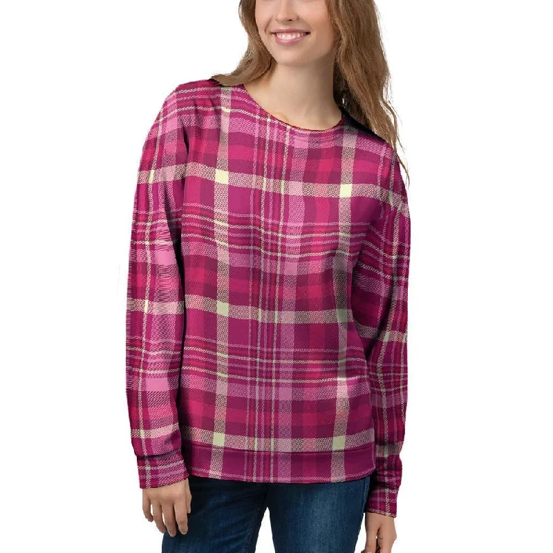 Tartan Pink Plaid Women's Sweatshirt Hoodie with Thumb Holes Functional Cozy