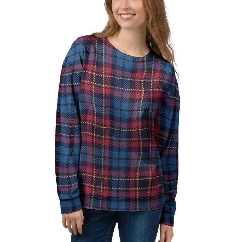 Tartan Red And Blue Plaid Women's Sweatshirt Hoodie Jacket Zipper Layering