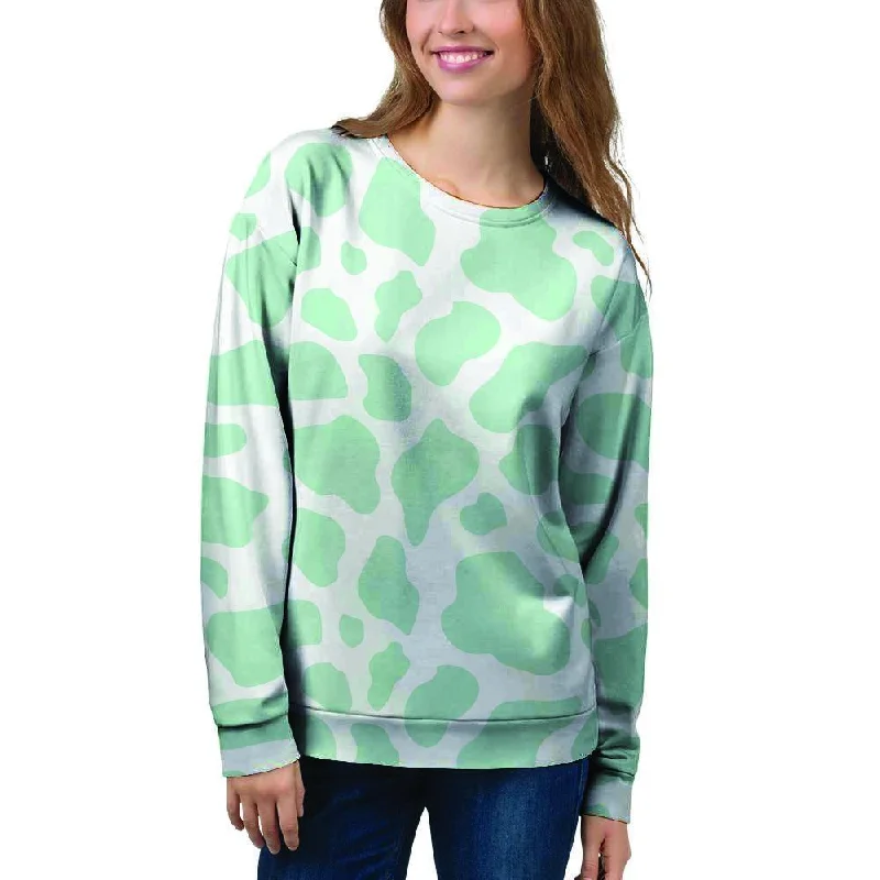 Teal And White Cow Print Women's Sweatshirt Hoodie Sweatshirt Pullover