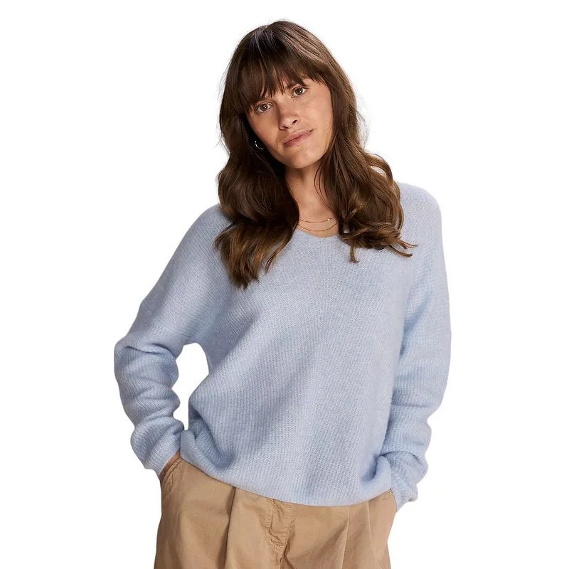 Thora V-Neck Knit Jumper in Cashmere Blue Front Pockets Side Pockets Patch Pockets