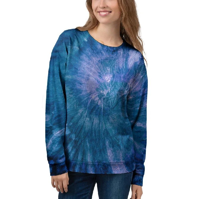 Tie Dye Blue Print Women's Sweatshirt Hoodie with Drawstring Waist Adjustable Fitted