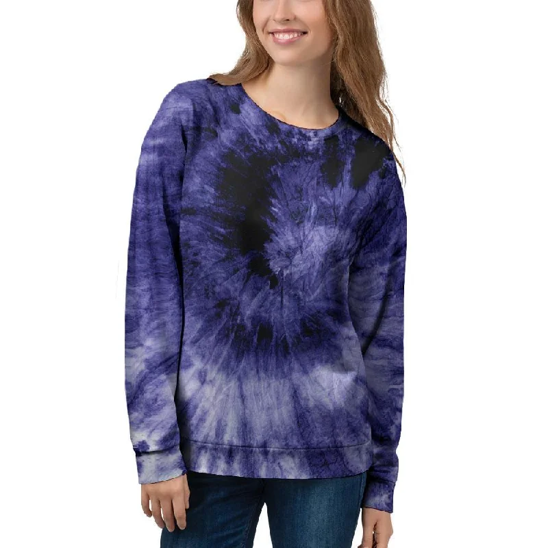 Tie Dye Blue Women's Sweatshirt Hoodie with Tied Waist Feminine Flattering