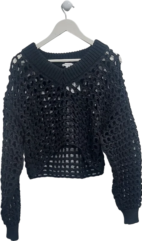 Topshop Black Open Knit Crochet Jumper UK XS Boxy Sweater Fitted Sweater A-Line