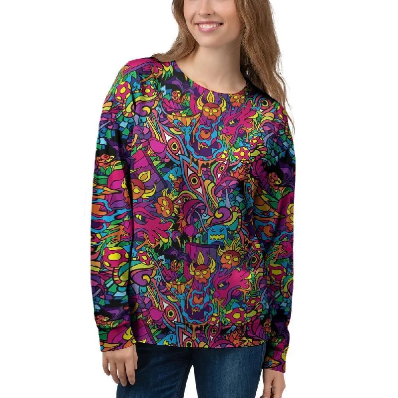 Tribal Hippie Trippy Women's Sweatshirt Hoodie with Elastic Cuffs Stretchable Comfortable