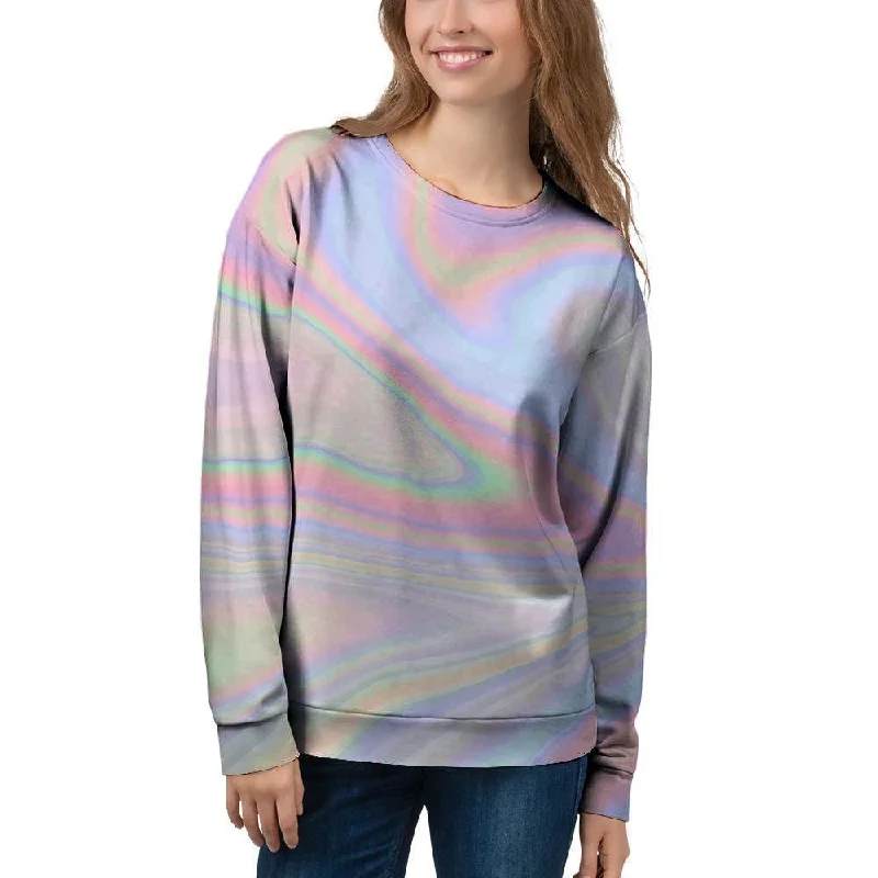 Trippy Holographic Women's Sweatshirt Hoodie with Distressed Vintage Worn