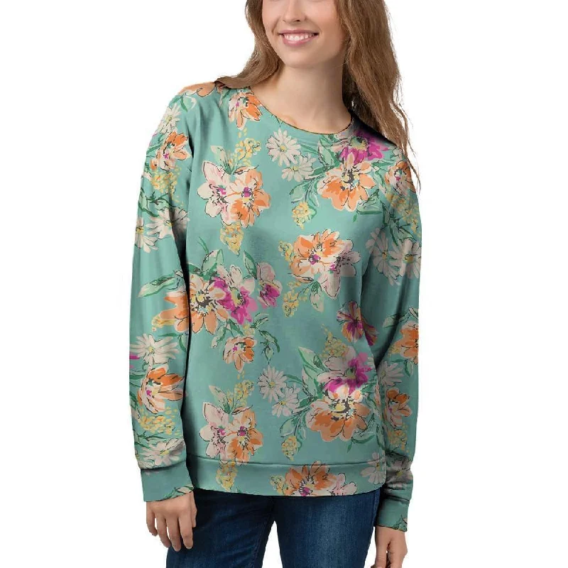 Vintage Pastel Floral Print Women's Sweatshirt Hoodie with Embroidery Detailed Premium