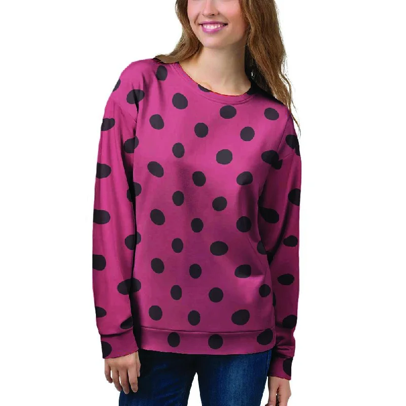 Vintage Pink And Black Polka Dot Women's Sweatshirt Hoodie with Strings Custom Fit Adjustable