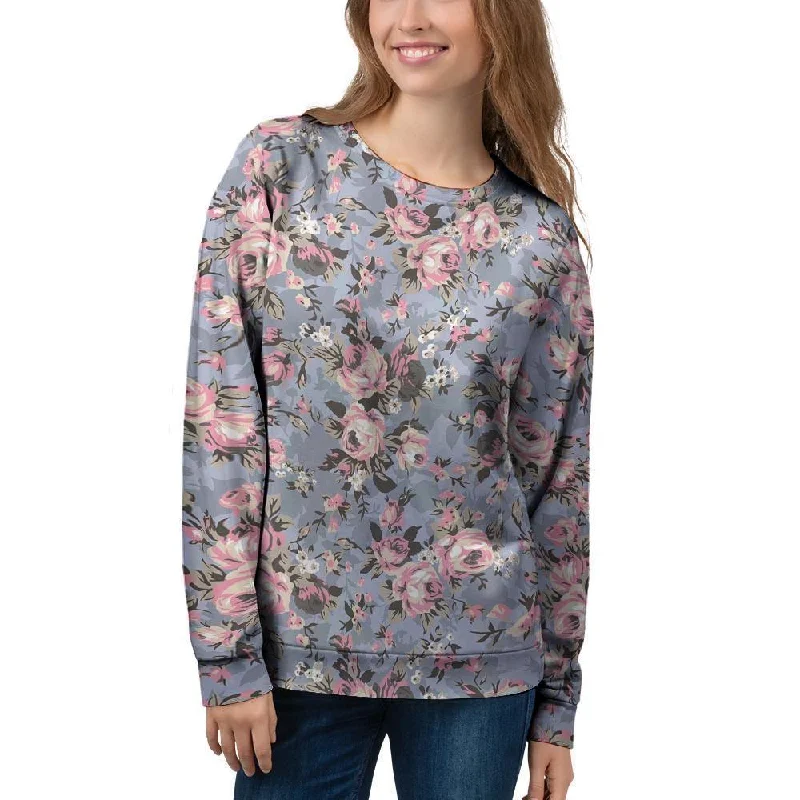 Vintage Pink Rose Flower Print Women's Sweatshirt Hooded Sweatshirt Casual Wear Street Style