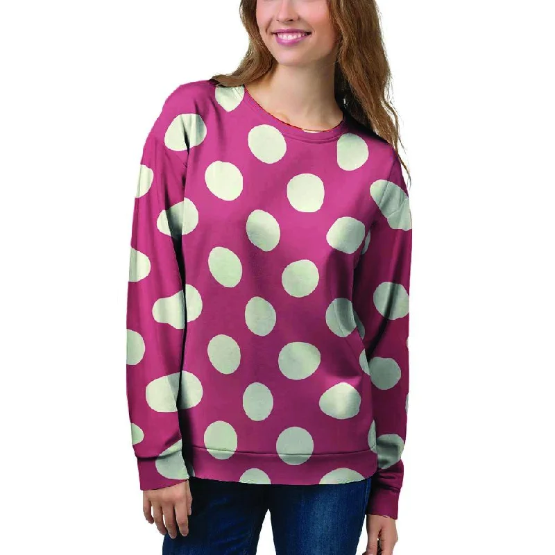 Vintage Red Polka Dot Women's Sweatshirt Cotton Hoodie Fleece Lining Warmth