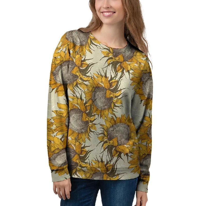 Vintage Sunflower Women's Sweatshirt Hoodie with Hem Frayed Vintage Worn