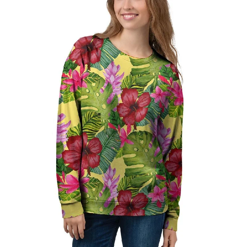 Watercolor Hibiscus Floral Hawaiian Print Women's Sweatshirt Hoodie with High-Low Hem Asymmetrical Trendy