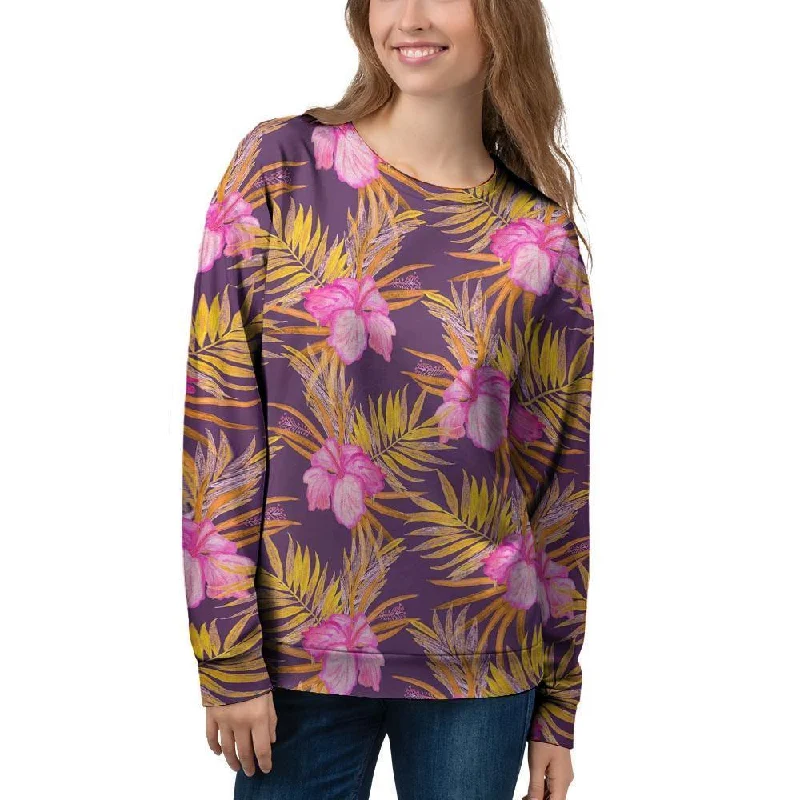 Watercolor Hibiscus Flower Hawaiian Print Women's Sweatshirt Hoodie with Elastic Waist Stretchable Comfortable