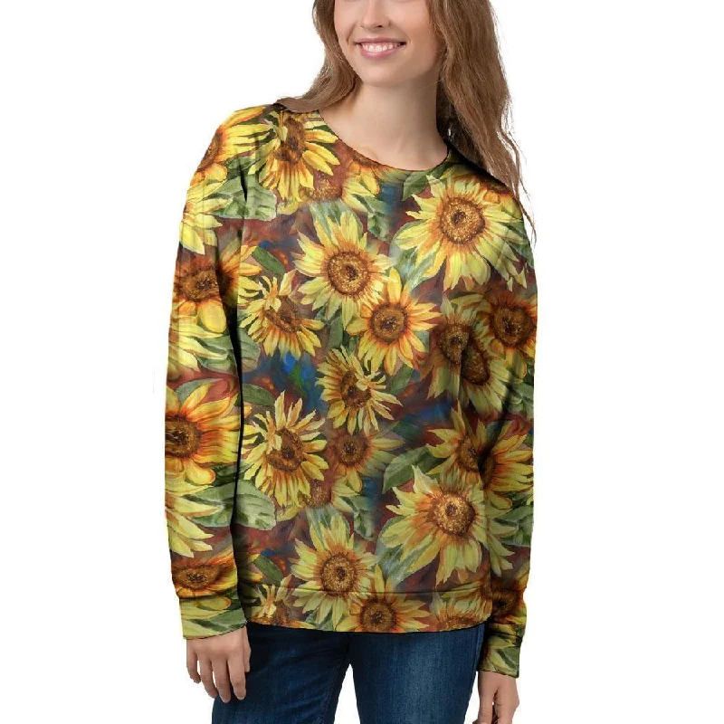 Watercolor Sunflower Women's Sweatshirt Hoodie with Exposed Zipper Edgy Industrial