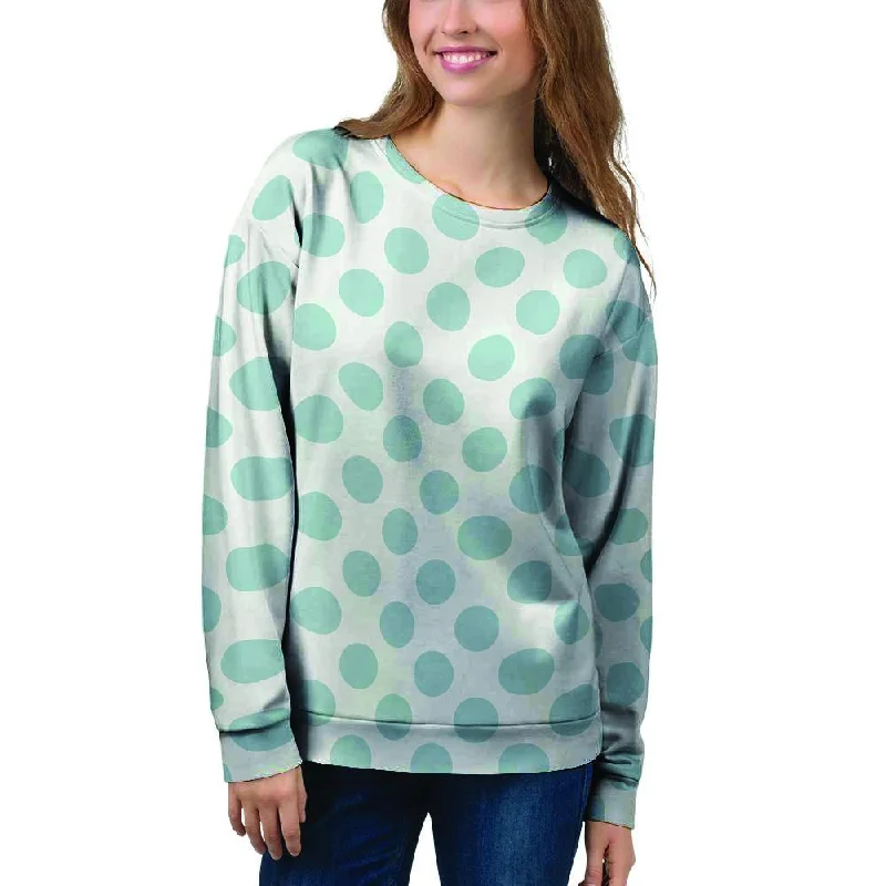 White and Teal Polka Dot Women's Sweatshirt Hoodie with Batwing Sleeves Loose Dramatic