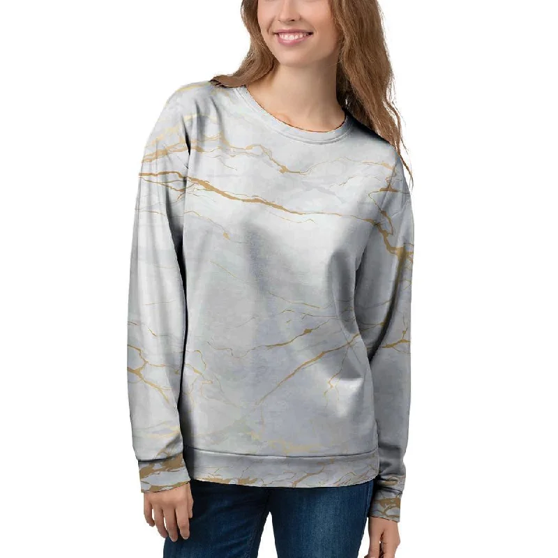 White Gold Marble Women's Sweatshirt Hoodie with Pastel Soft Subtle