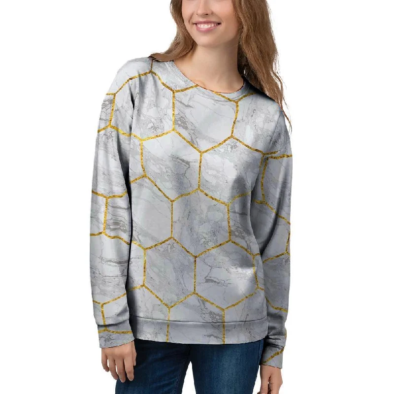 White Gold Tile Marble Women's Sweatshirt Hoodie with Gradient Ombre Colorful