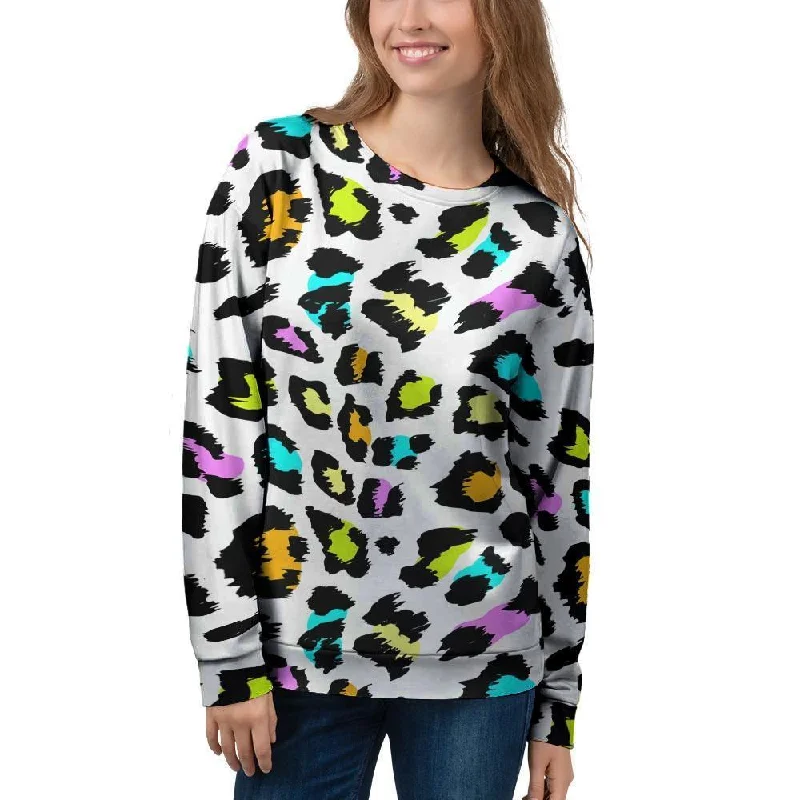 White Leopard Women's Sweatshirt Hoodie with Rhinestones Sparkly Elegant