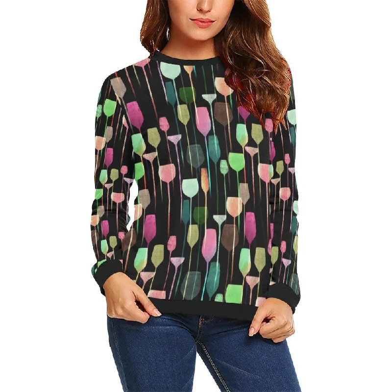 Wine Glass Pattern Print Women Crewneck Sweatshirt Hoodie with Velcro Closure Adjustable Secure